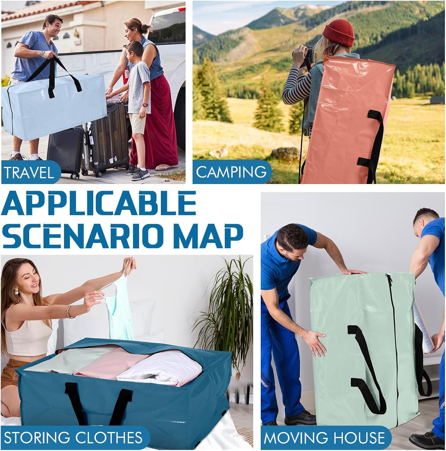 6 Pack Heavy Duty Moving Bags Extra Large Storage Totes with Backpack Straps Handles and Zippers for Space Saving Storage Alternative to Moving Boxes Multi Color Packing Bag(Morandi)