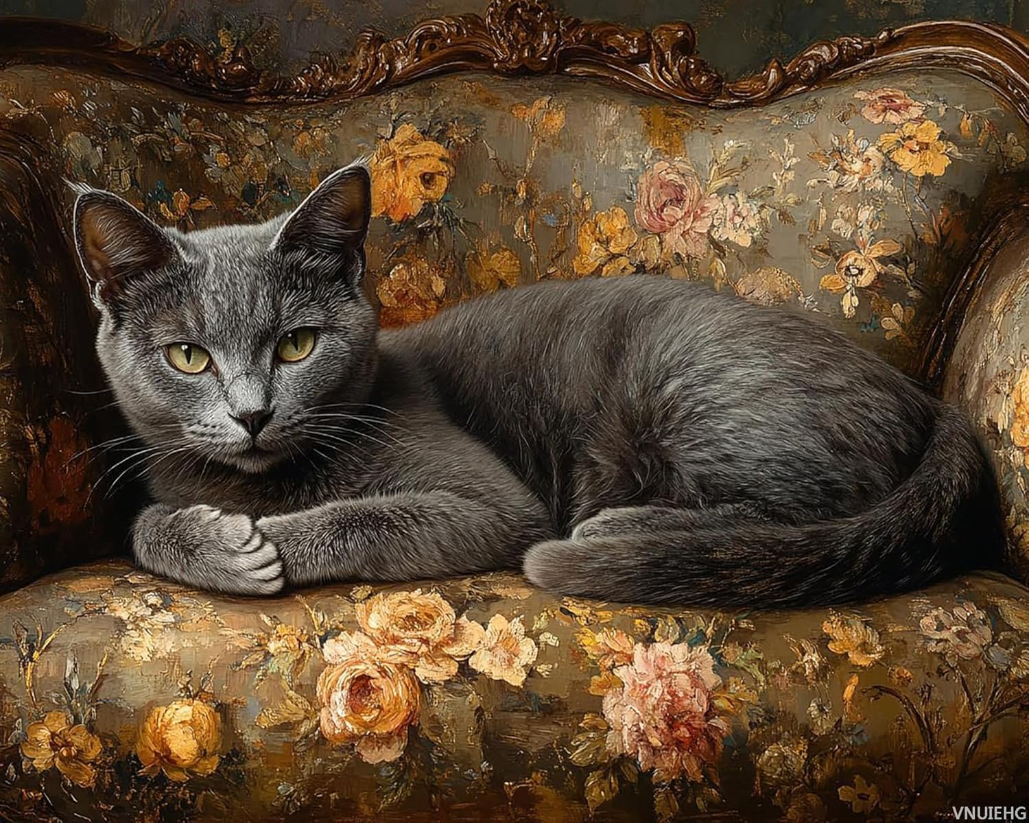VNUIEHG Paint by Numbers, Russian Blue Cat Resting Elegantly on The Sofa, 16x20 Inch Drawing with Brushes Winter Home Decor Christmas Gifts (Without Frame)