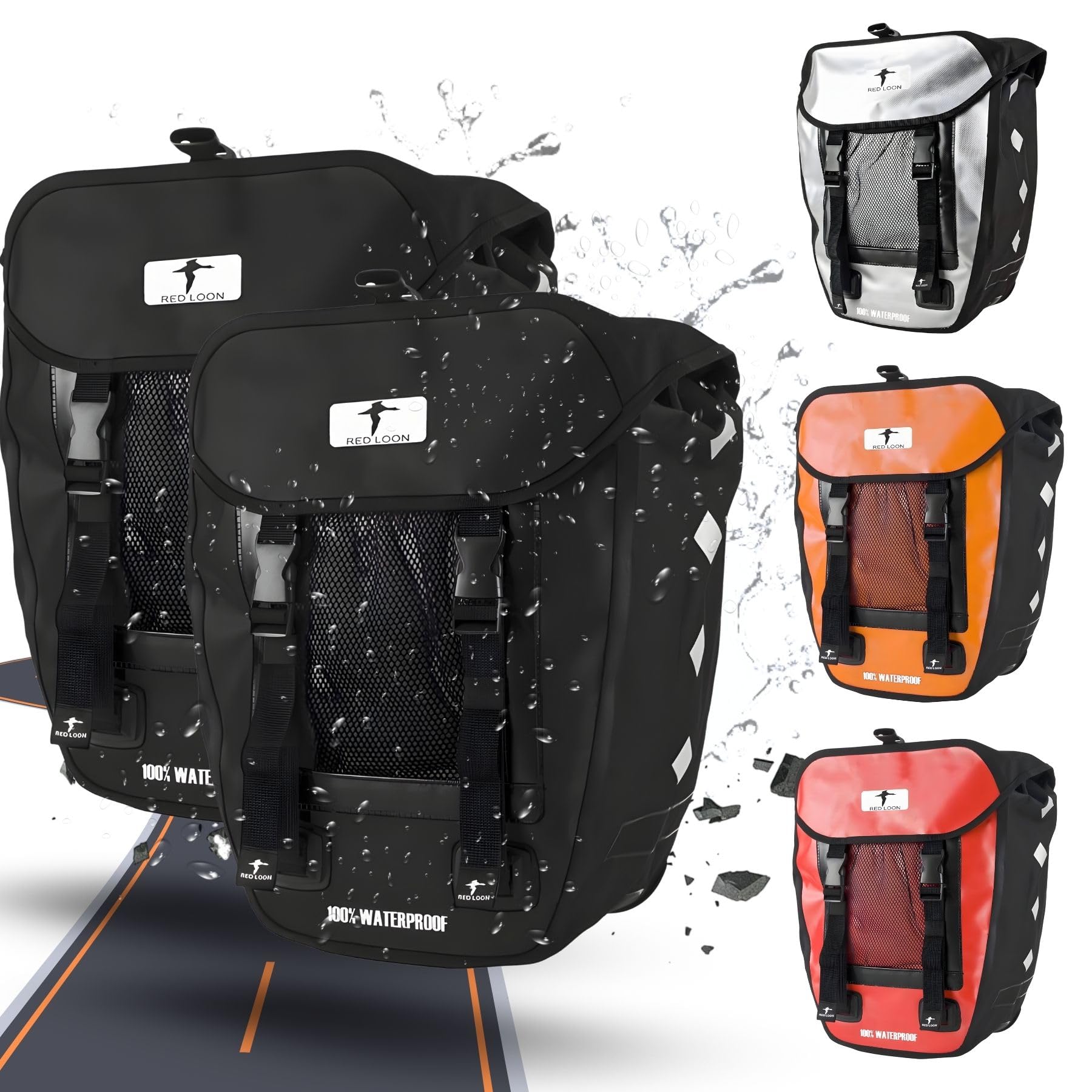 Red Loon 2 x Pro robuste Fahrradtasche aus LKW-Plane – wasserdichte Doppelpacktasche für Gepäckträger in schwarz Sport & Freizeit