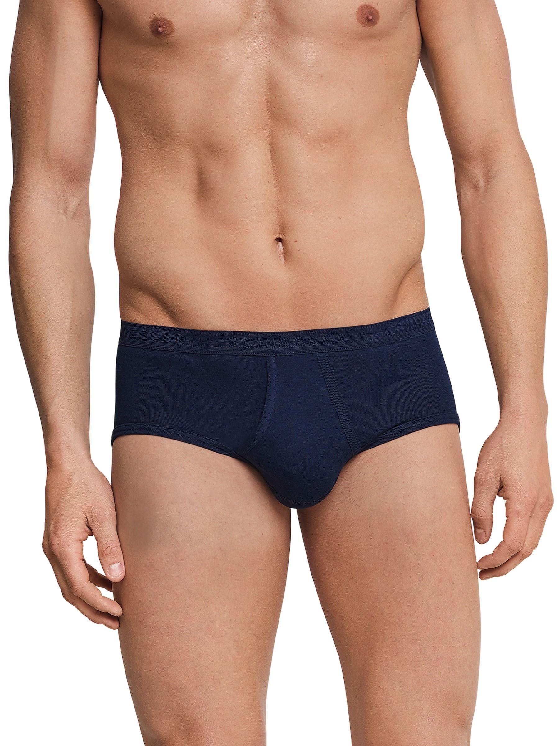 Schiesser Men's Blue (815-Navy) Sports Briefs With Fly - Original Fine Rib