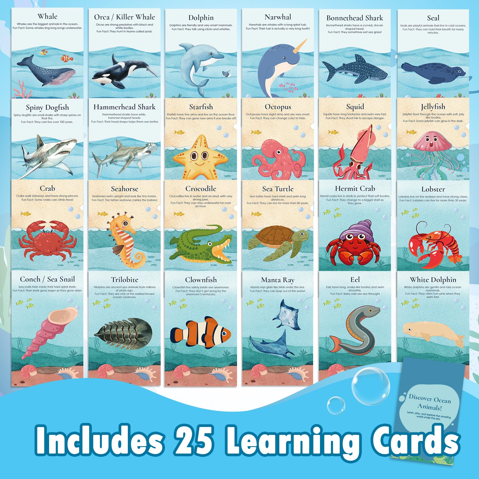 GOLDGE 25PCS 3D Printed Ocean Animals with 25 Learning Cards, 3-4" Articulated 3D Printed Fidget Animals Bulk - Image 4