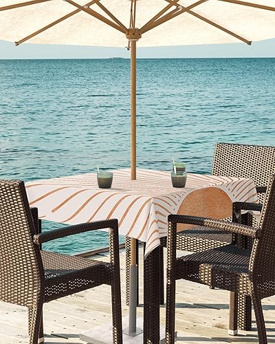 Miniatura 9 de Mantel rectangular para exteriores con cremallera y agujero para paraguas, moderno, abstracto, con ola de mar, lavable, para patio, jardín, picnic,