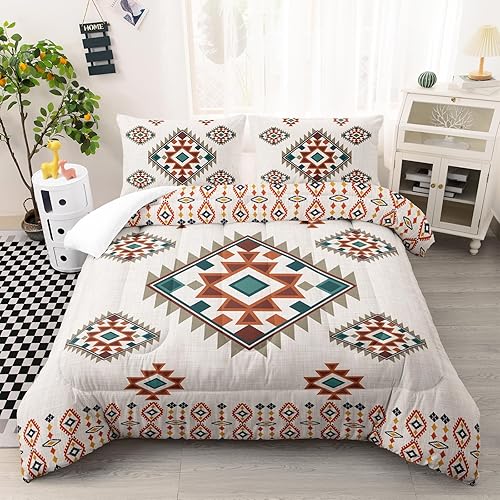 AILONEN Juego de ropa de cama geométrica étnica tamaño Queen para niños, niñas y adultos, adornos navajo, nativos americanos, estampado tribal,