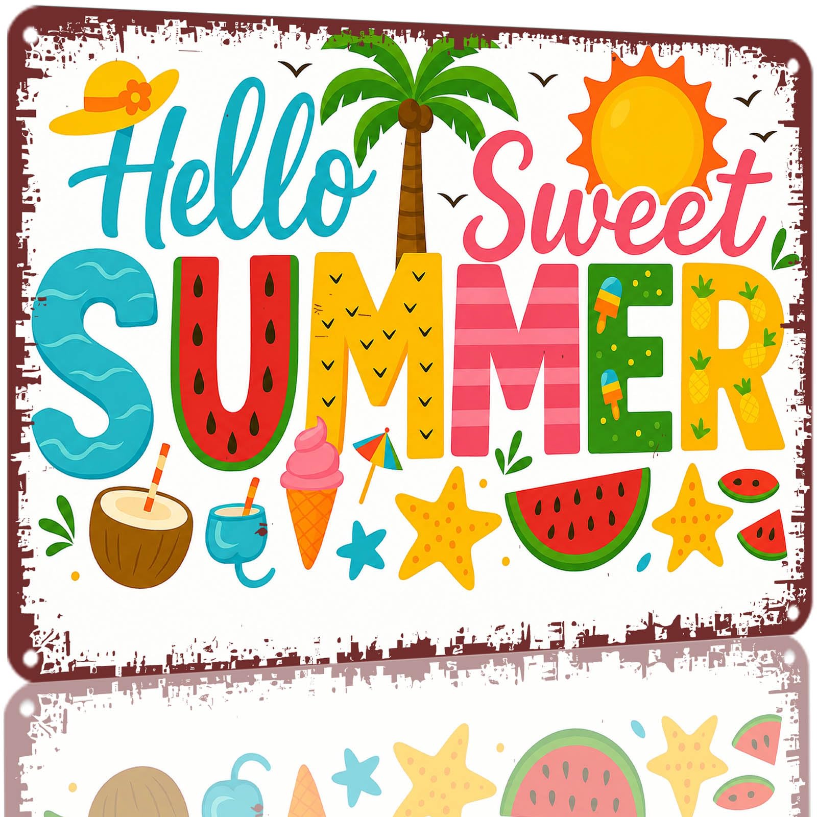 Kwqdozf As Pic Hello Sweet Summer Tin Sign 8X12 Inch Aluminum Metal Welcome Summer Wall De