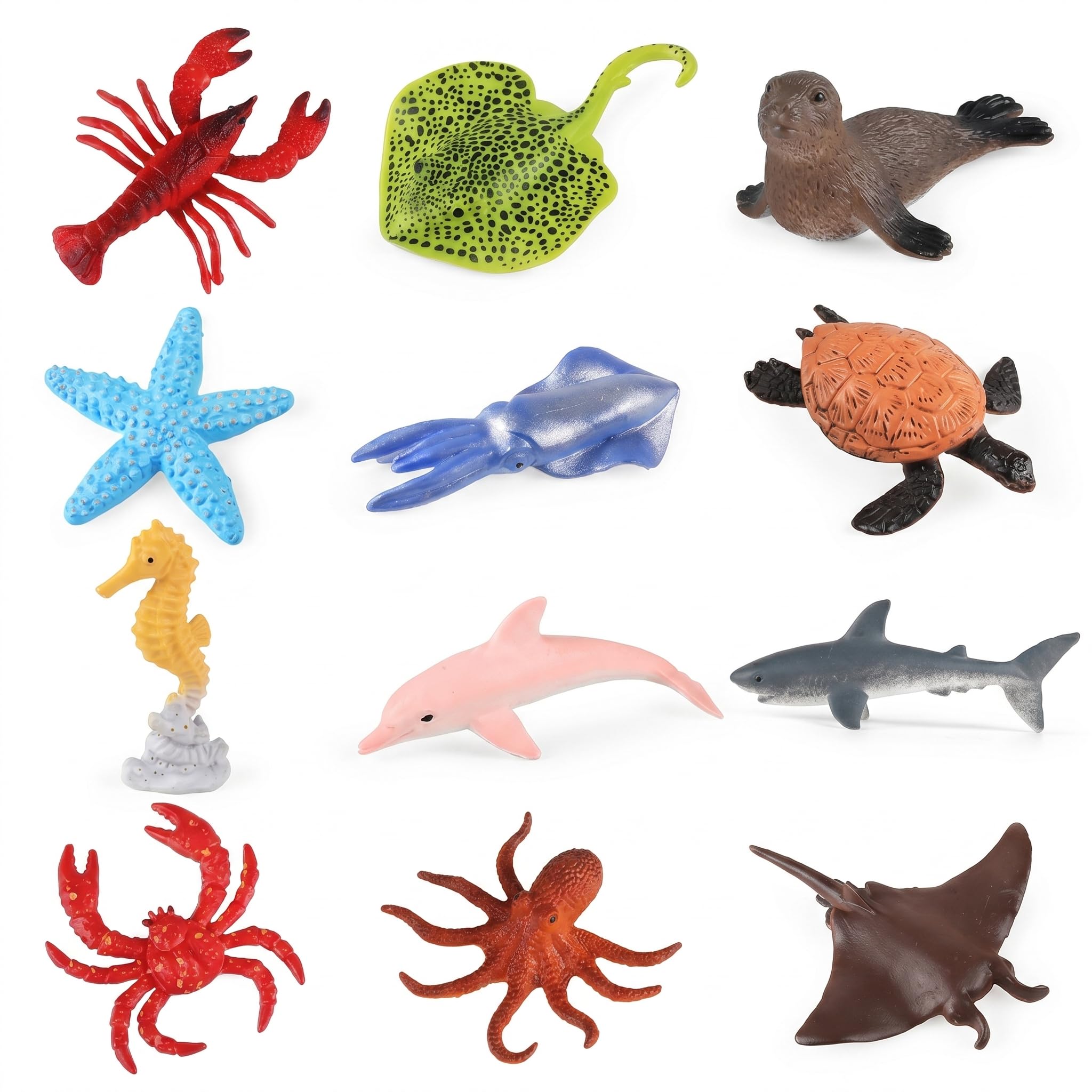 CavspkArt 12Pcs Sea Animal Figures, Realistic Plastic Ocean Creatures Toys, Multicolor Marine Life Figurines for Bath, Party Decorations, and Learning Activities