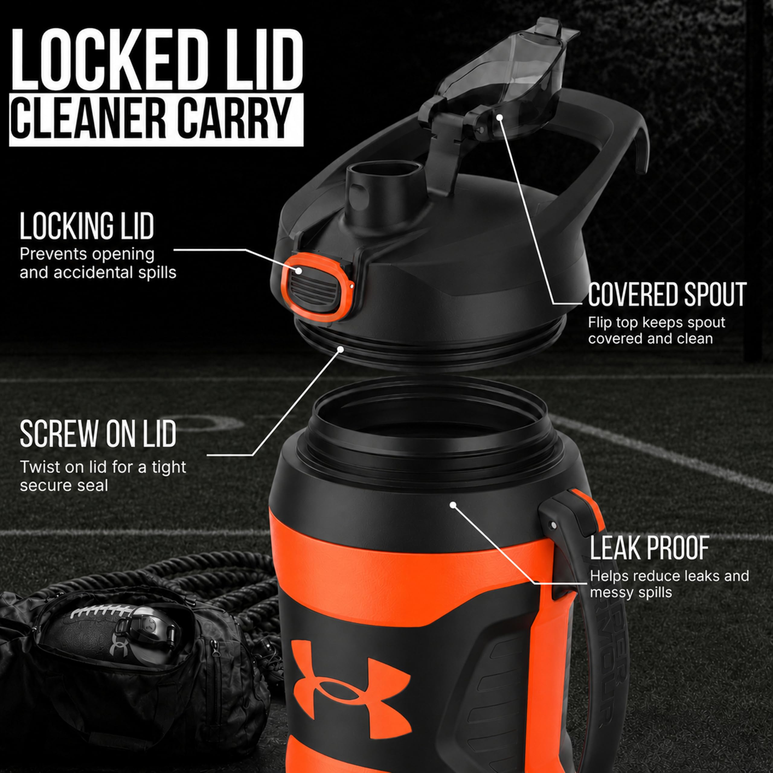 Under Armour Playmaker Pichet 1,8 l Bouteille d'eau Unisexe, Orange Vif/Noir