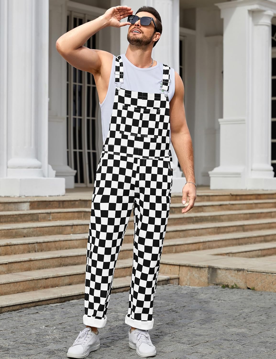 Overalls for Men Checkered Bibs Coveralls Work Jumpsuits Stretchy Romper Plaid Overol Para Hombre - Image 3