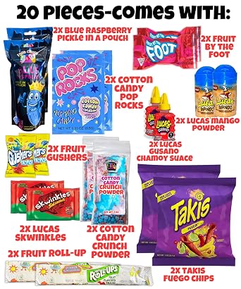 Cotton Candy Pickle Kit For 2 |20 Pieces| 2 X Cotton Candy Crunch, Pop Rocks, Blue Raz Pickles, Lucas Gusano Chamoy, Skwinkles, social media trend items gifts for kids teen girls boys