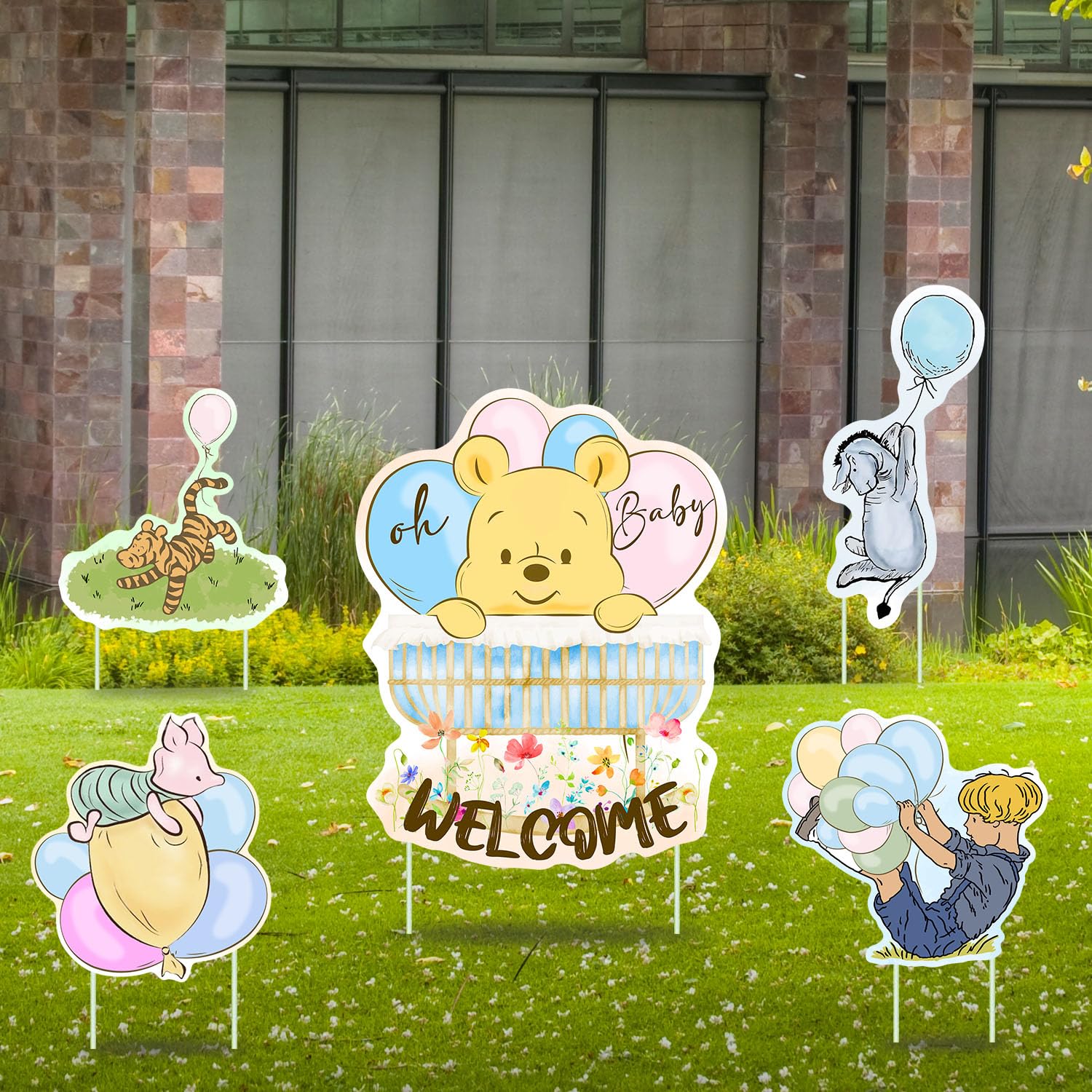 5 PCS Classic Pooh Yard Signs, boy or Girl Yard Sign, Winnie Baby Shower Decorations, Pooh Baby Shower Decorations Supplies Party Decoration
