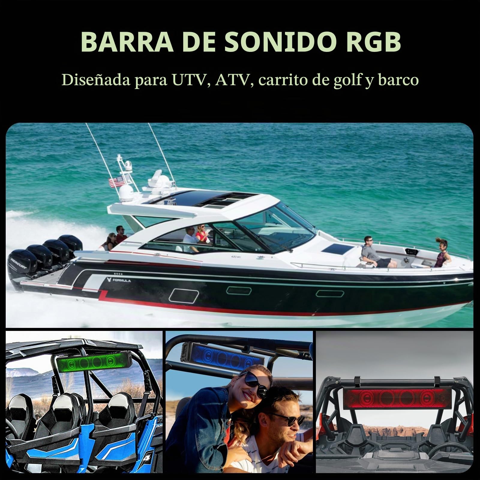 Barra de sonido UTV, barra de sonido ATV de 26 pulgadas, sincronización de música, luces multicolor, barra de sonido SXS, impermeable, Bluetooth, carrito de golf, barra de sonido para Polaris