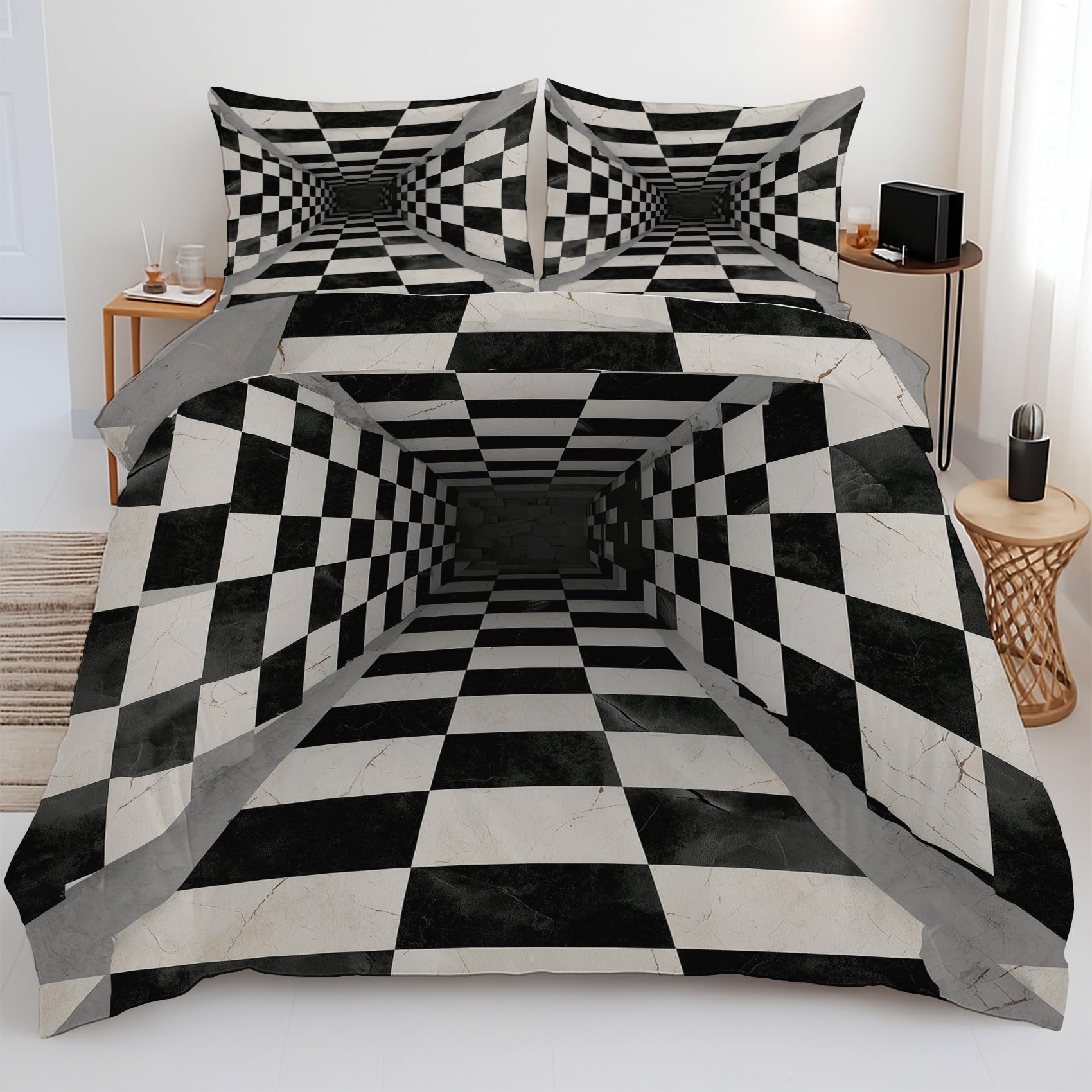 Housse de couette 135x200 enfant géométrique anti-plis avec fermeture éclair pratique