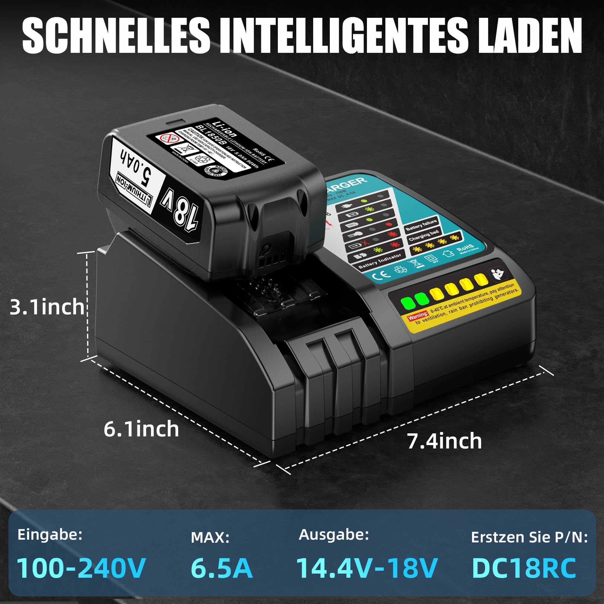18V 5.0Ah Batteria con Caricabatterie per Makita Batteria 18V BL1815 BL1820 BL1830 BL1840 BL1850 BL1850B DC18RA DC18RC DC18RD