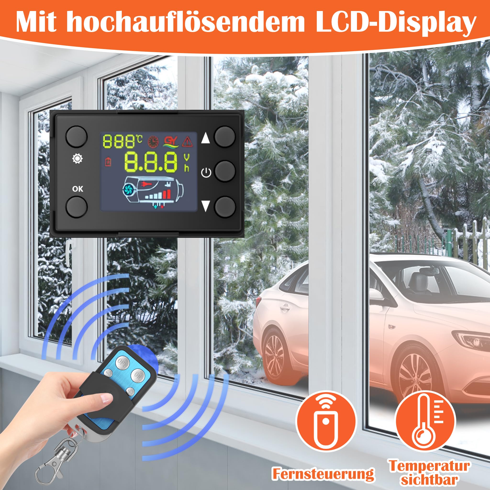 NAIZY Dieselheizung Standheizung, 12V 8KW Diesel Lufterhitzer Air Heizung mit LCD-Bildschirm & Fernbedienung & Griffschalter für Auto LKW Wohnmobil Bus (Typ C)