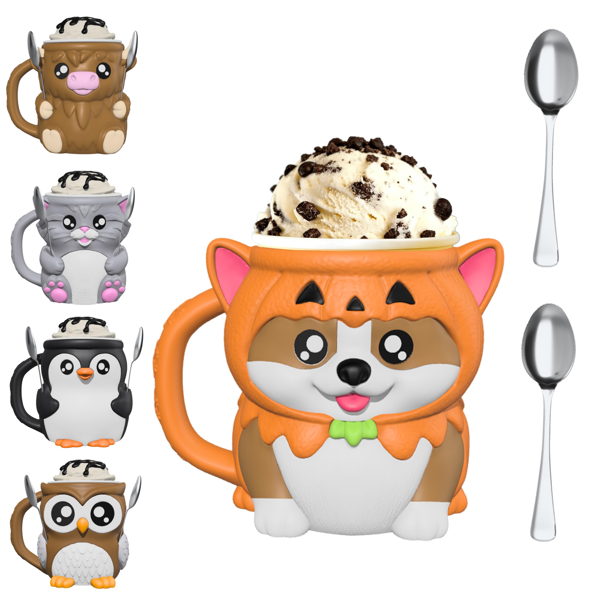 Highland Cow Ice Cream Pint Holder with Handle, Leak-Proof Ice Cream Container with 2 Spoons, Cute Animal Design for Ben & Jerry’s, No Cold Hands, Reusable Gift Idea (orange dog)