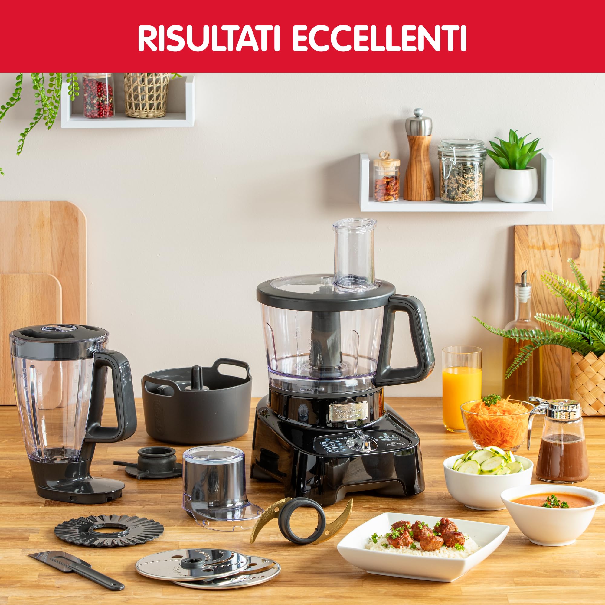 Moulinex FP8218 Double Force Robot da Cucina Multifunzione All-in-One, 3L, 1000W, 6 Velocità, 8 Accessori, 28 Funzioni, Robot Frullatore e Tritatutto
