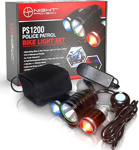 Miniatura 1 de NP NIGHT PROVISION PS1200 - Luz de cabeza de bicicleta de patrulla policial - LED estroboscópico rojoazul - recargable 18 horas máximo - resistente