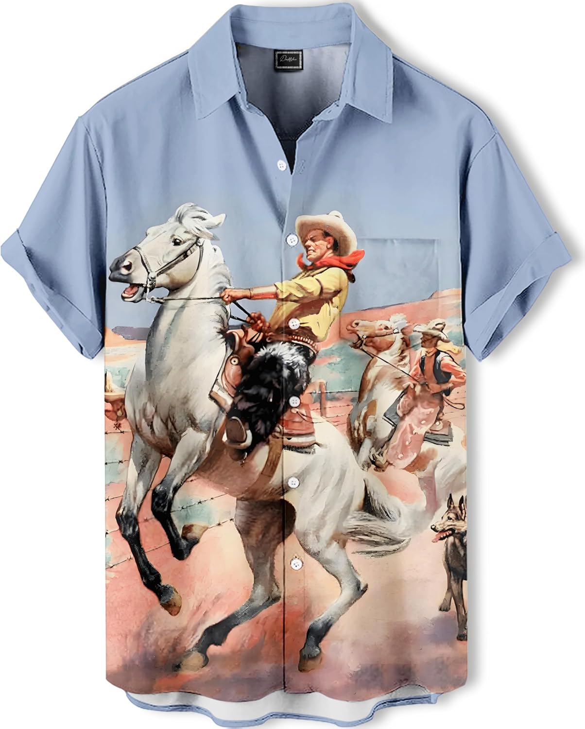 Men's Hawaiian Shirt, Western Graphic Print, Short Sleeve Vacation Shirt, Casual Summer Beach