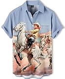 Men's Button Down Shirt Funny Western Printed Casual Summer Beach Party BBQ Short Sleeve Shirts