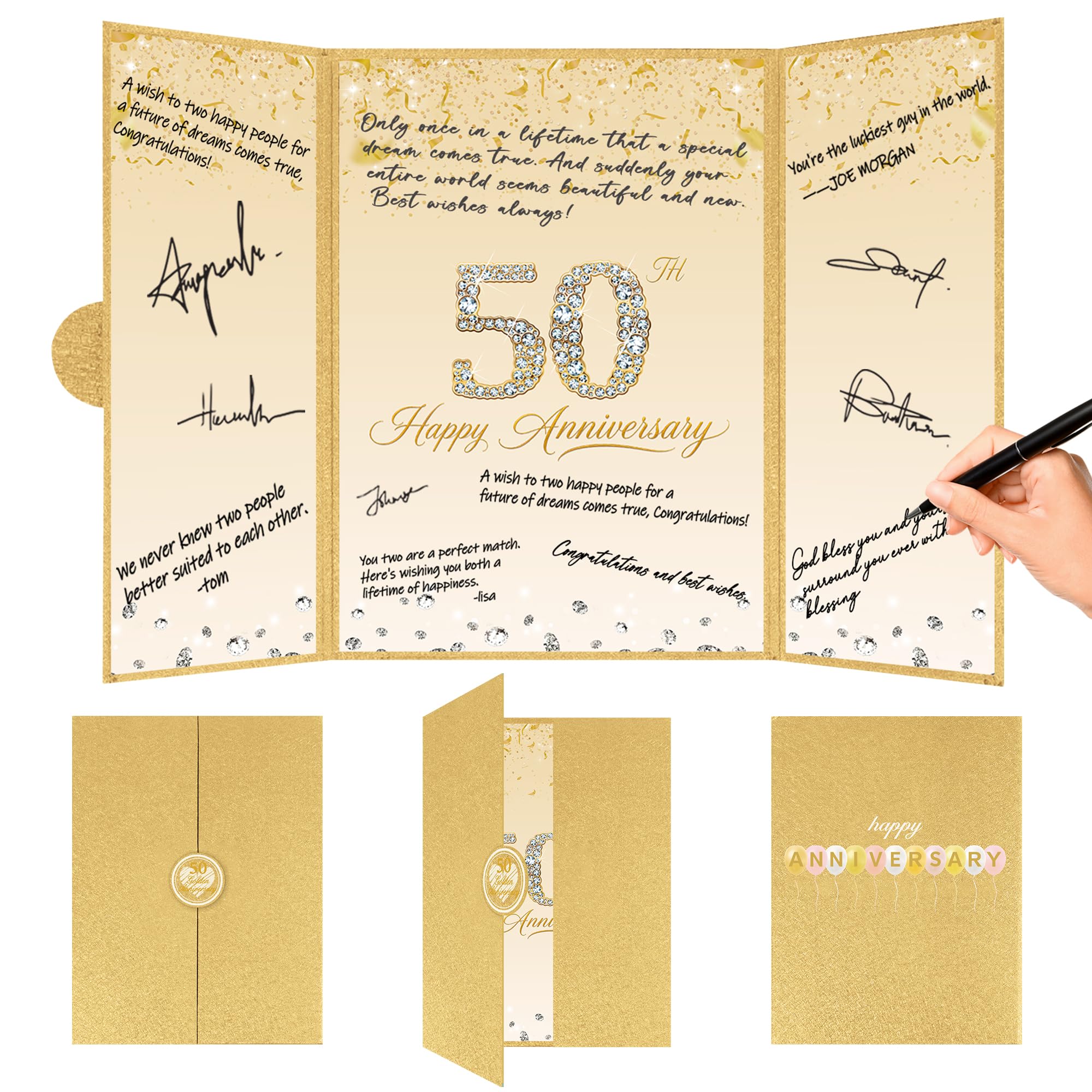 Crenics Gold 50th Wedding Anniversary Guest Book Alternative 18" x 12"