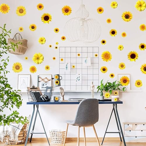 Miniatura 8 de Zonon 72 calcomanías de pared de girasol de verano extraíbles para decoración de pared de girasol 3D, calcomanías autoadhesivas para autos,