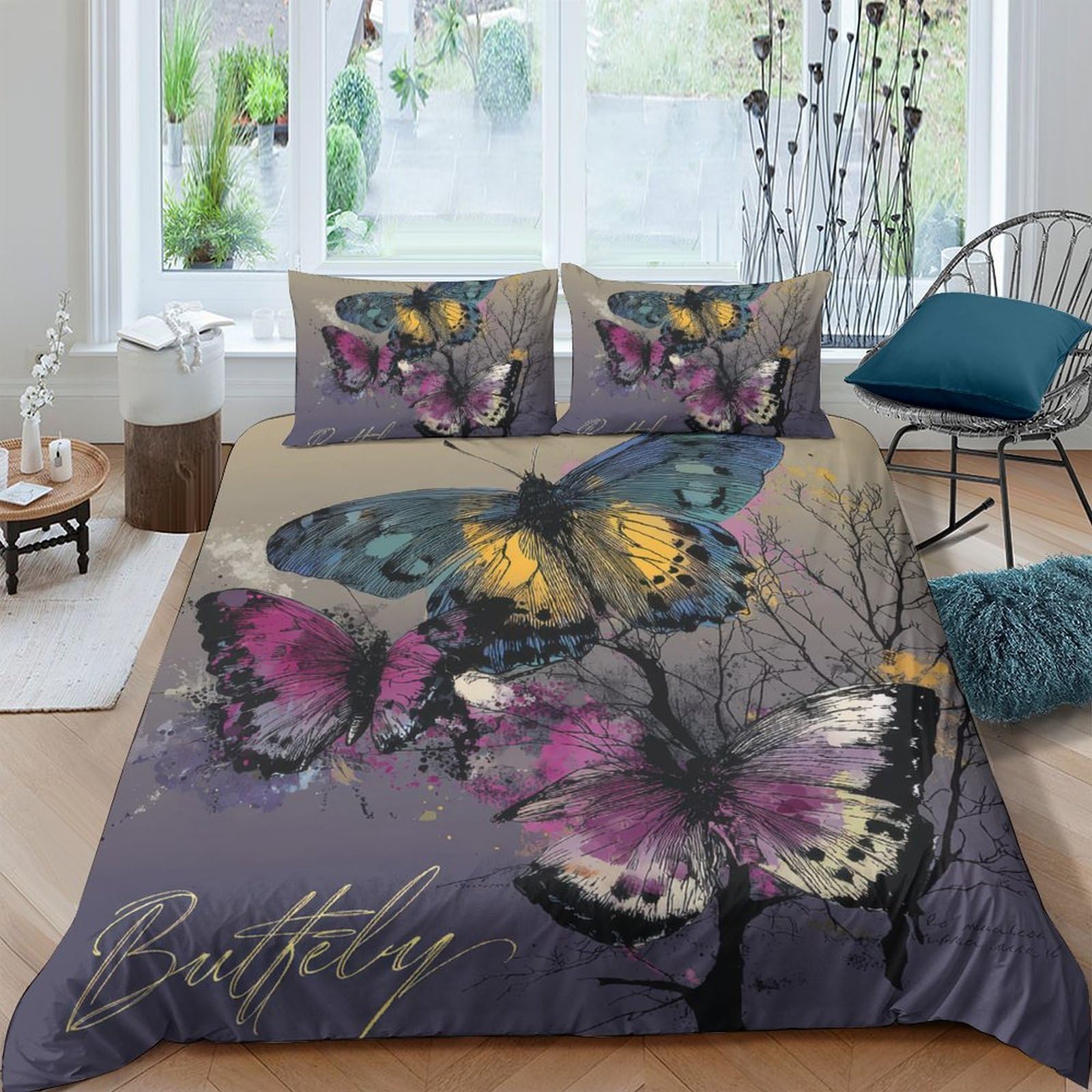 3D Printed Butterfly Quilt Cover, Microfiber Duvet Cover Hidden Zipper for