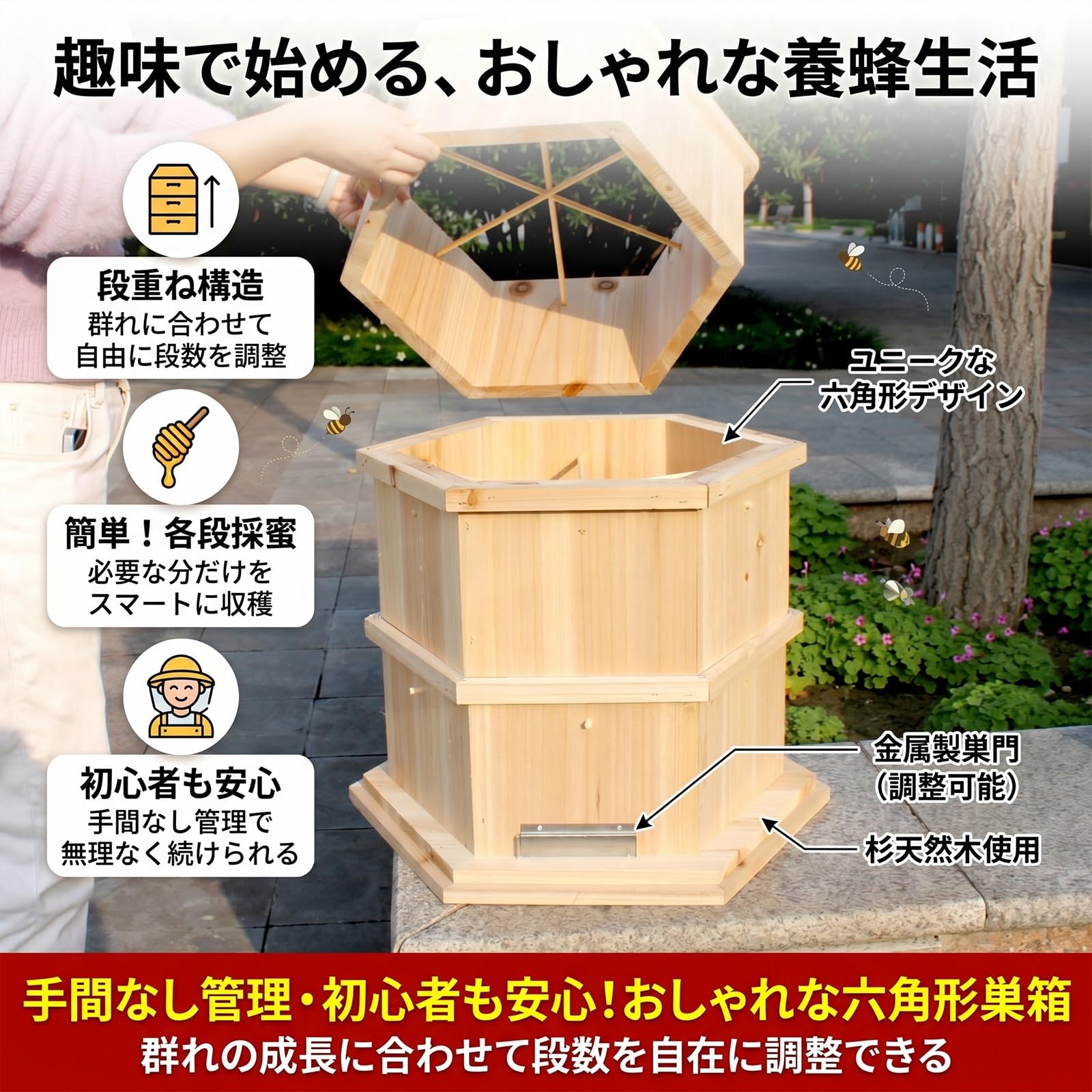 Amazon.co.jp: ミツバチ巣箱 六角形 蜂箱 飼育箱 蜜蜂巣箱 杉材 蜂