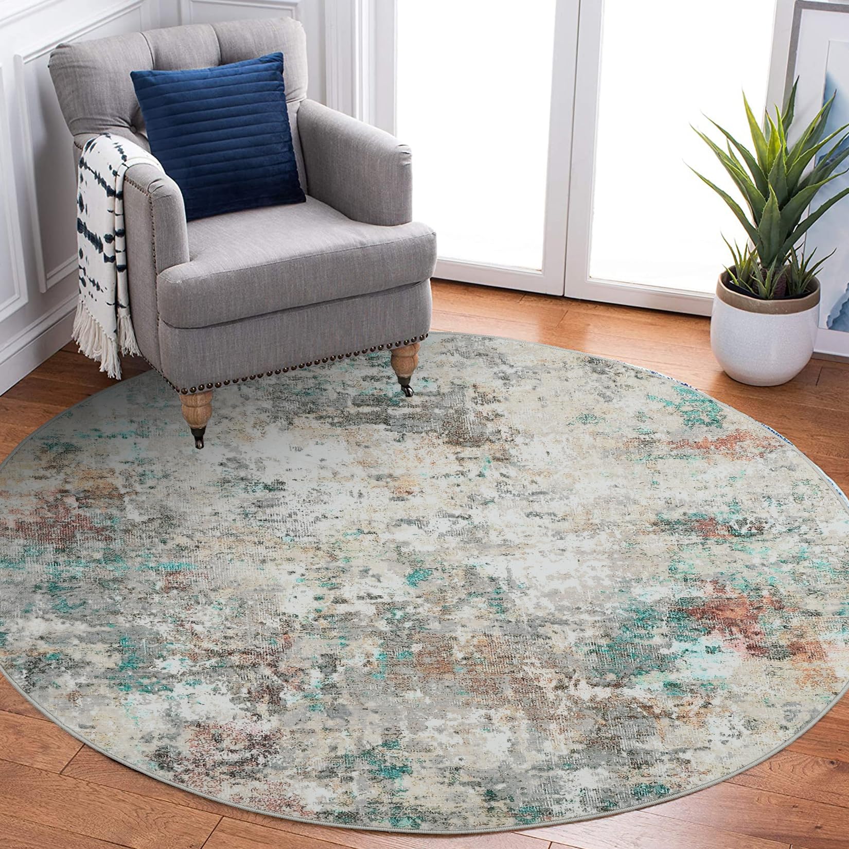 Photo 1 of ROYHOME Modern Abstract 6x6 Round Area Rug Non Slip Non Shedding Rug Low Pile Stain Resistant for Bedroom Living Room Office Dining Room,Colorful