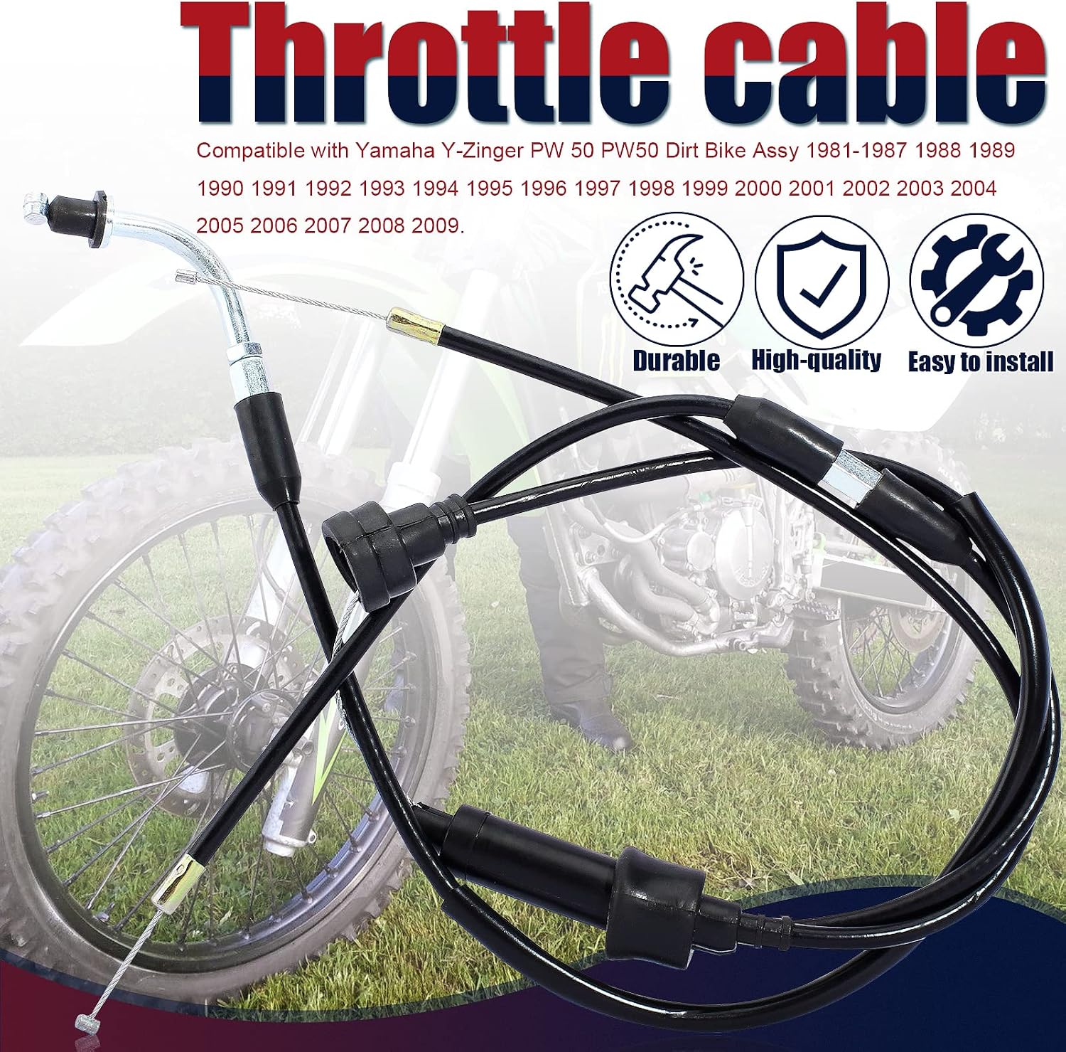 Throttle Cable Compatible with Yamaha Y-Zinger PW 50 PW50 Dirt Bike Assy 1981-1987 1988 1989 1990 1991 1992 1993 1994 1995 1996 1997 1998 1999 2000 2001 2002 2003 2004 2005 2006 2007 2008 2009