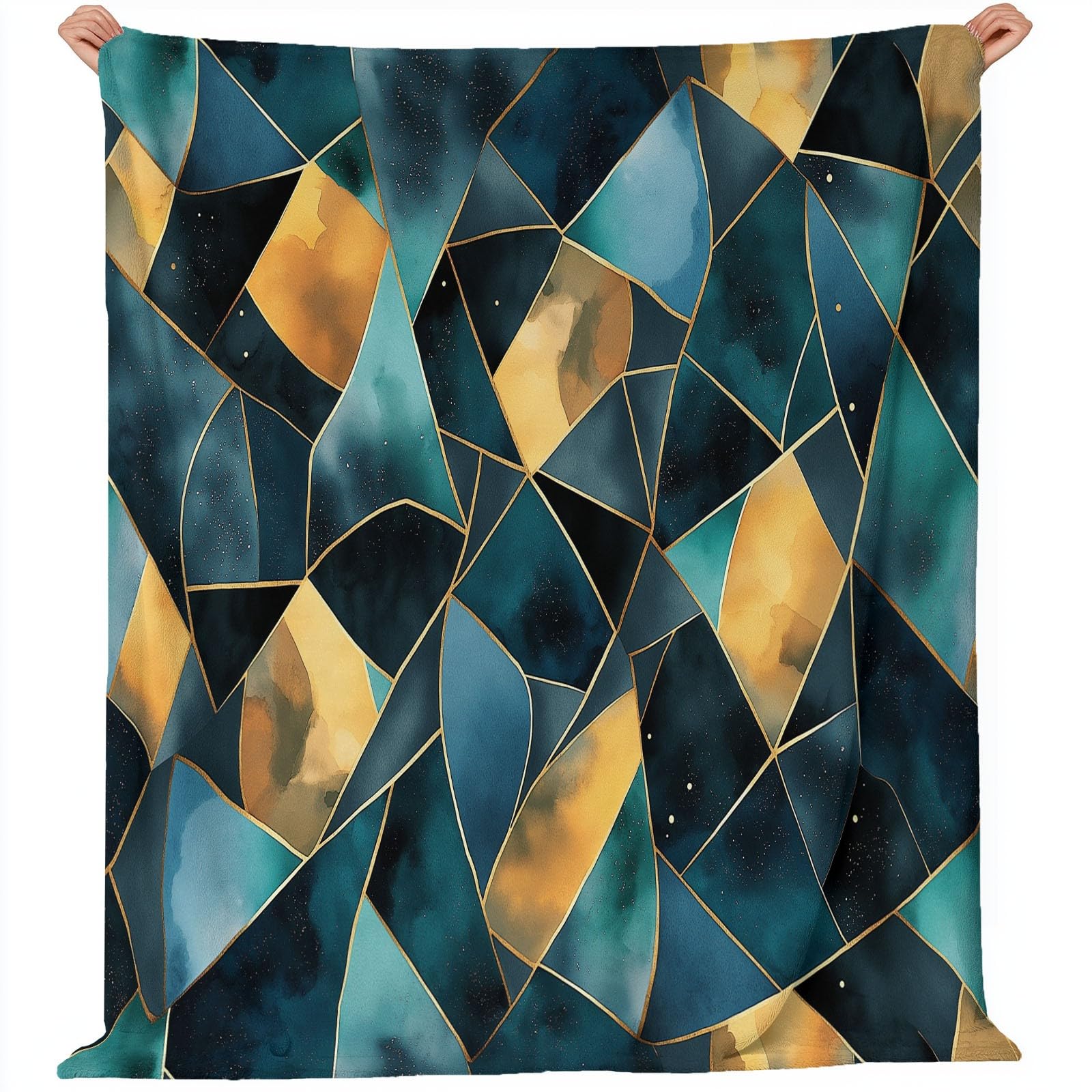 Manta con Geométrico Verde, 220x240 cm Manta Abstracto, Bonita Mantas acogedora versátil Suave cálida y Ligera para sofá Cama Camping Viajes