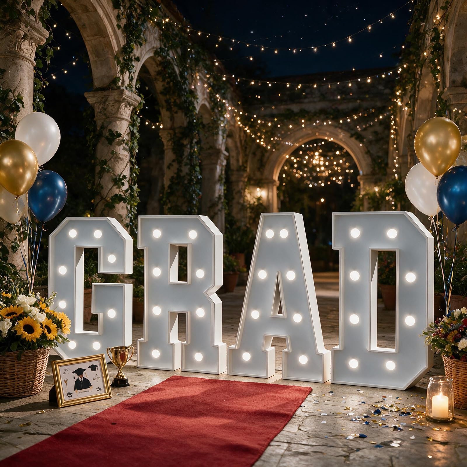 Letras GRAD Luminosas Marquesina Decoración Lanzar Birrete