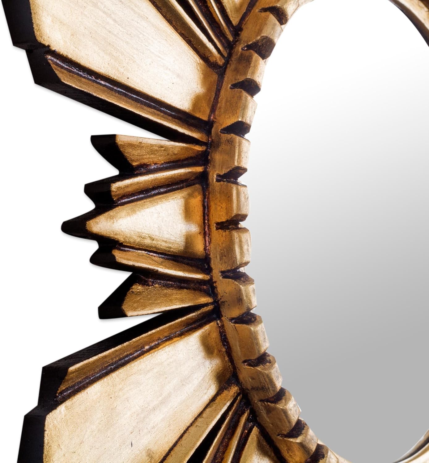 NOVICA Leaf Round Starburst Mohena Wood with Bronze Wall Mounted Mirror, Metallic 'Cuzco Sun'
