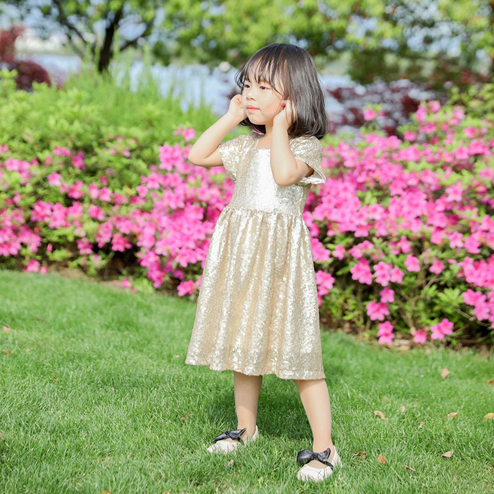 Conjunto de vestido de niña brillante para bebé y niño elegante para niños perfecto para dama de honor en una boda
