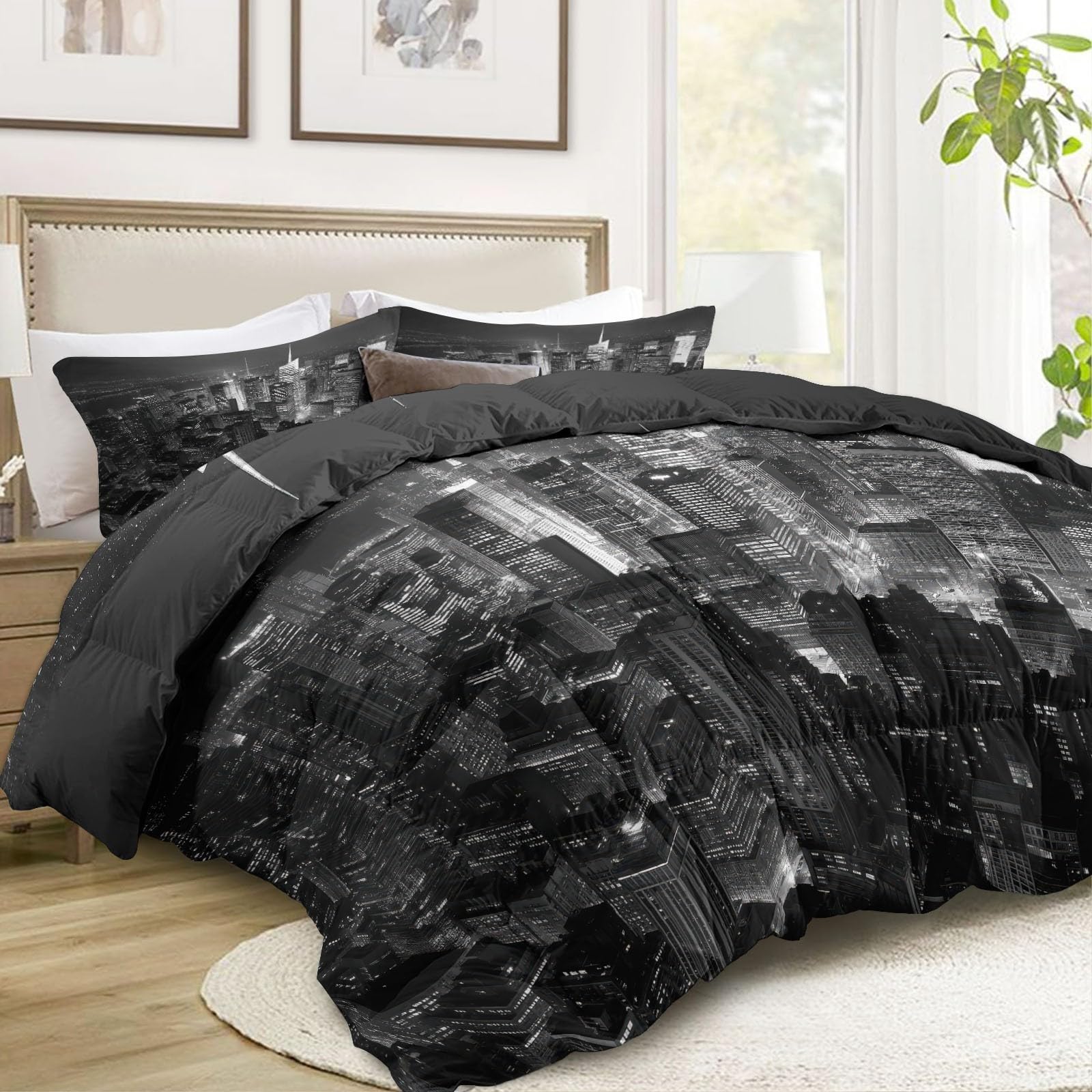 Trapunta Copriletto 150x200 cm Vista Notturna Della Città Grigia Trapuntino 4 Stagioni Stampa 3D, Trapunta Inverno Estivo, Trapuntato Coperta Letto per Adulti Bambini