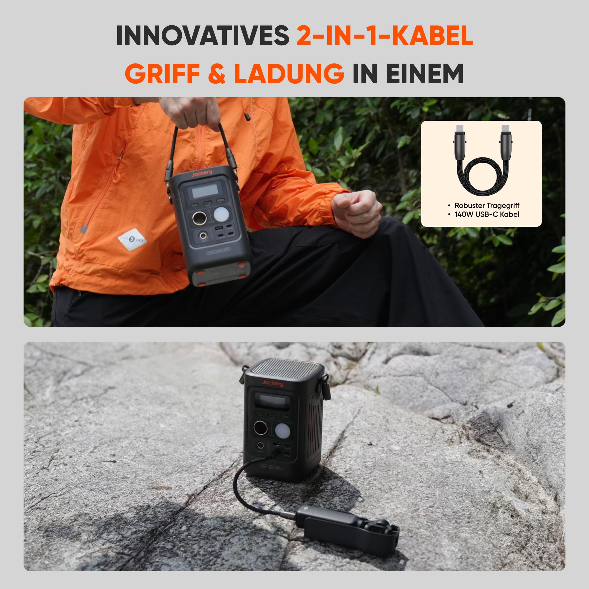 Jackery Explorer 300D Tragbare Powerstation, 288Wh LFP-Batterie, 300W DC Power, 2x USB-C bis 140W, leichter & kompakter Solargenerator für Camping, Reisen & Wohnmobile