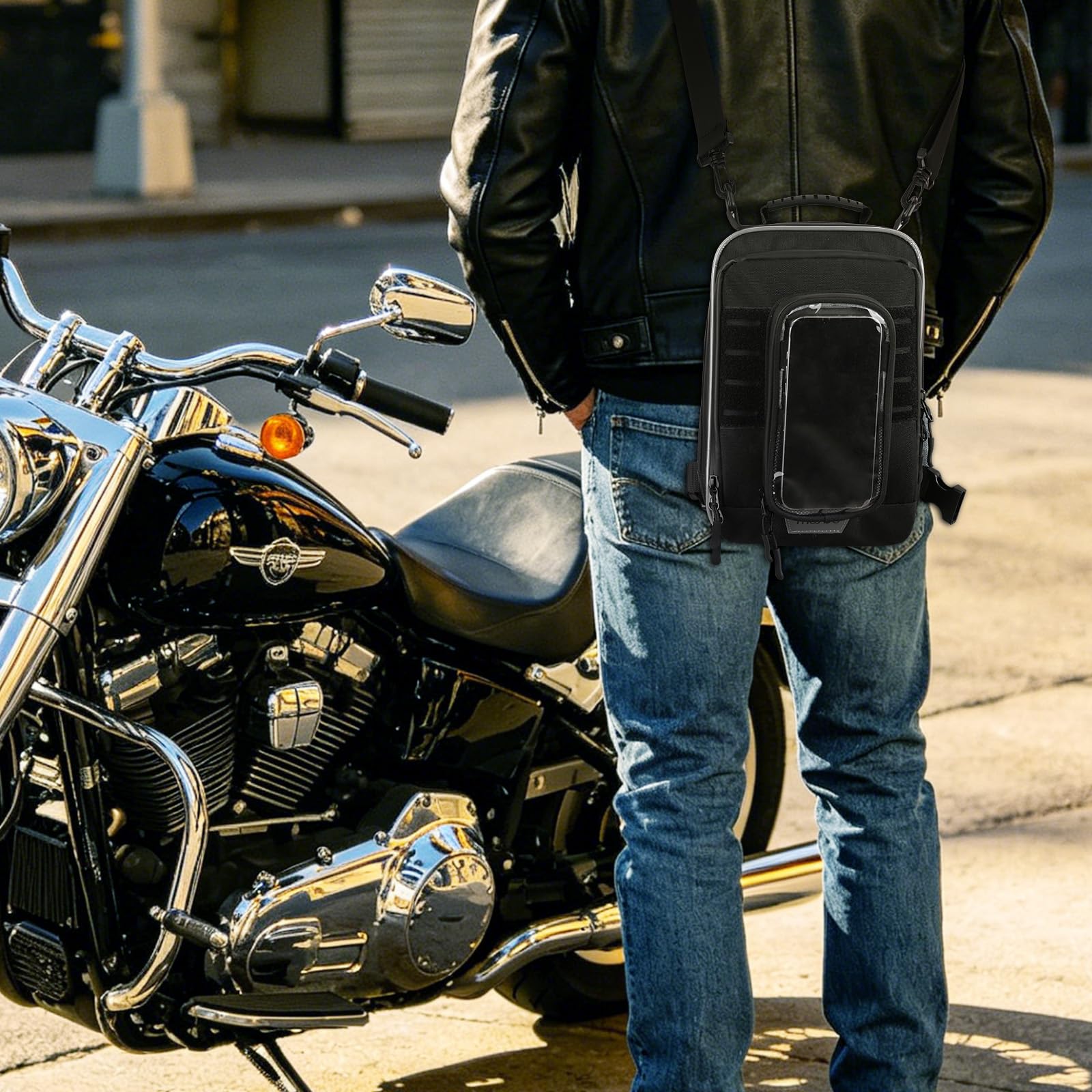 MOSISO Sac Réservoir Moto, 5 Sangles Renforcées Haute Résistance, Base Antidérapante Portable Détachable, Sac Multifonction Accessoires Moto Cyclisme Extérieur Rangement, Noir