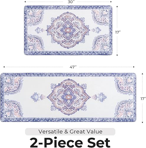 Miniatura 3 de FRESHMINT Juego de 2 tapetes de cocina antifatiga para piso, impermeables y antideslizantes, estilo bohemio, tapete de cocina acolchado para estar