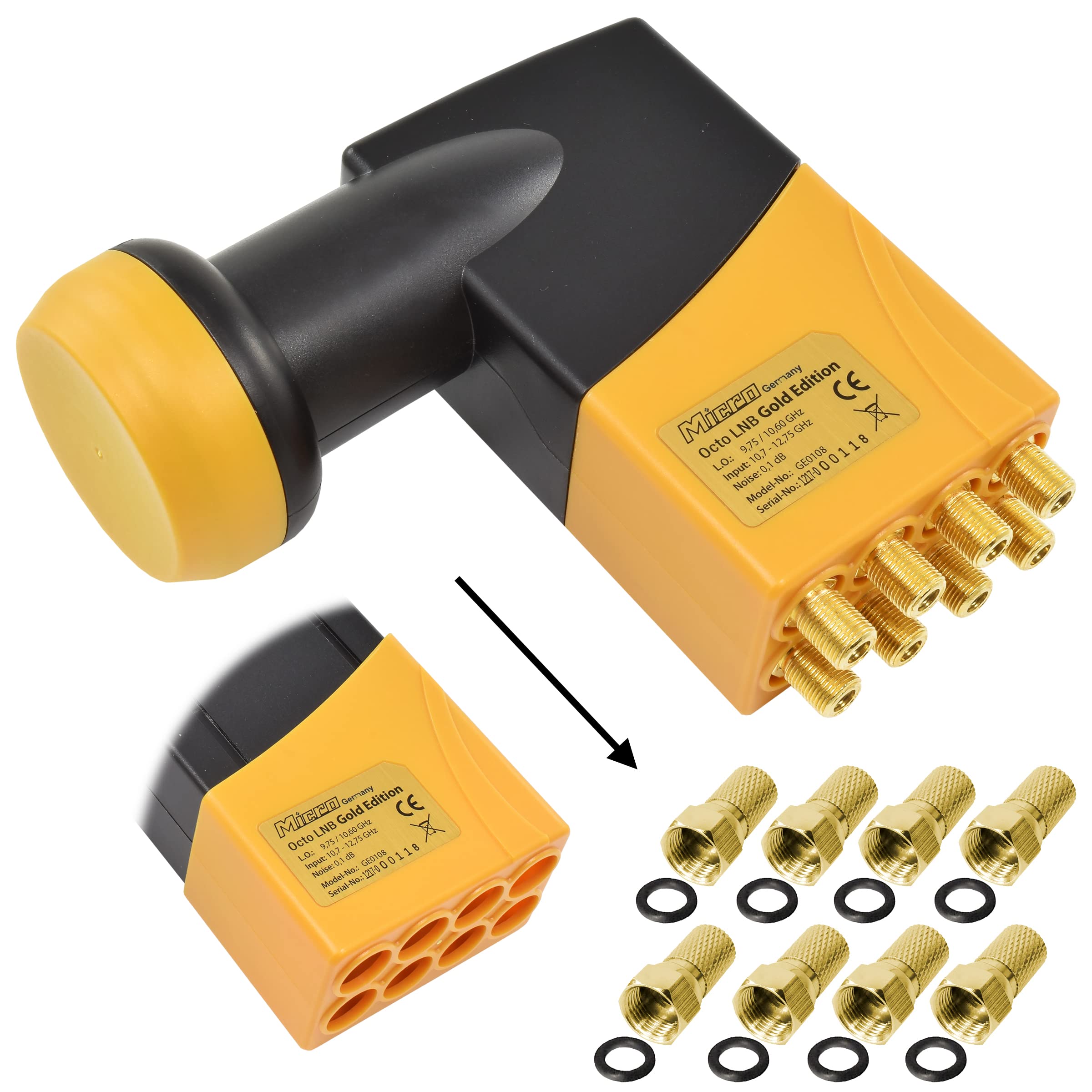 Zehnder 80cm Spiegel Schüssel Stahl + Octo LNB | 8 Teilnehmer HD Digital SAT Anlage Set anthrazit | DVB-S/S2 Full HDTV 3D 4K Ultra HD UHD Empfang