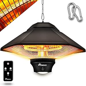 TRESKO Calefactor por Infrarrojos de Pared | 1200W + Control Remoto + Pantalla LED | Estufa Radiante de Terraza con 2 Temperaturas | Radiador Eléctrico para Exterior e Interior | Calentador de Techo