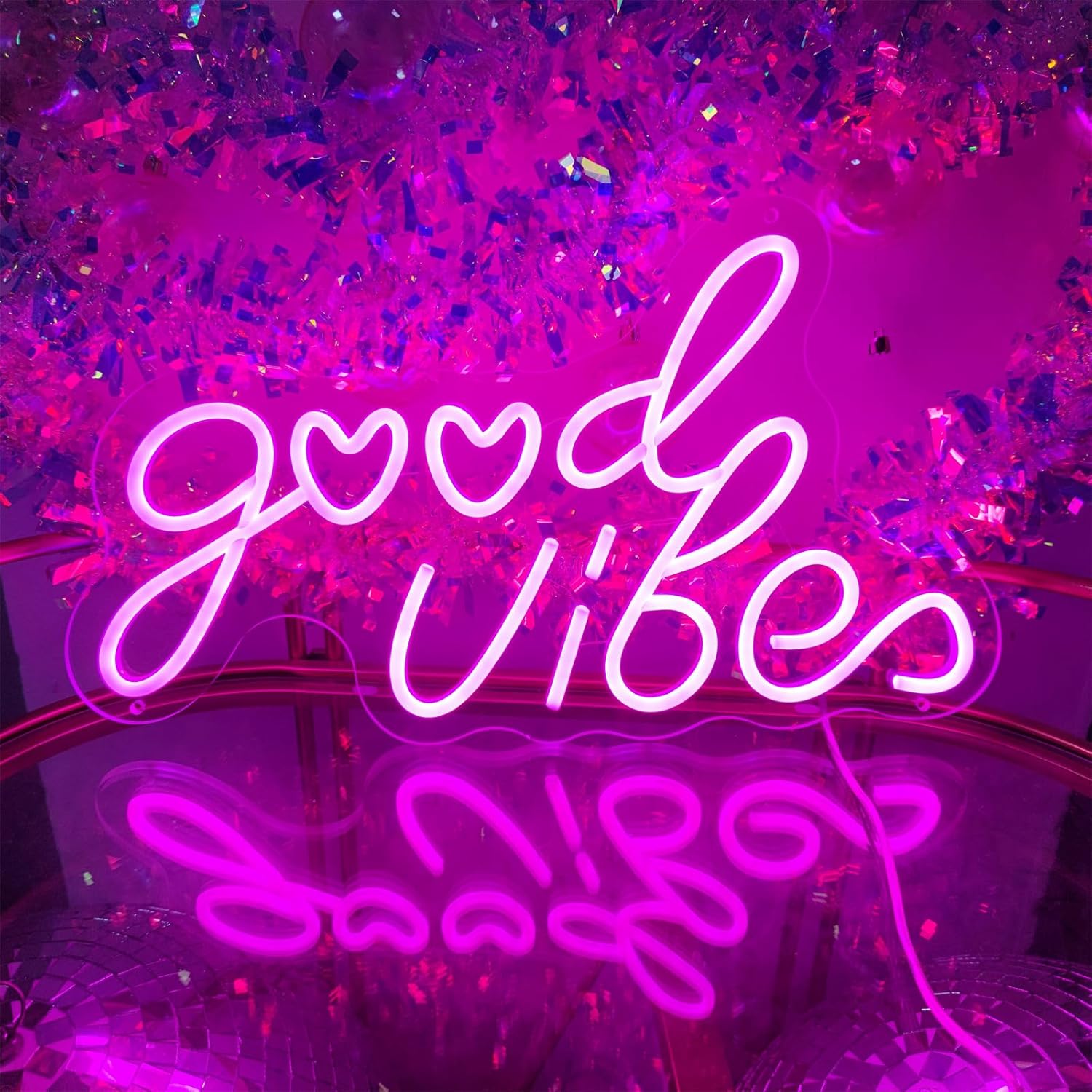 Good Vibes Neon Signs for Wall Deco,17.7*10 inches Led Neon Lights Signs with Dimmable, USB Operated Pink Good Vibes Neon Lights Sign,perfect for Girls Room,Bedroom, Birthday Party, Wedding, Pub Bar, Shop, Room, Gifts