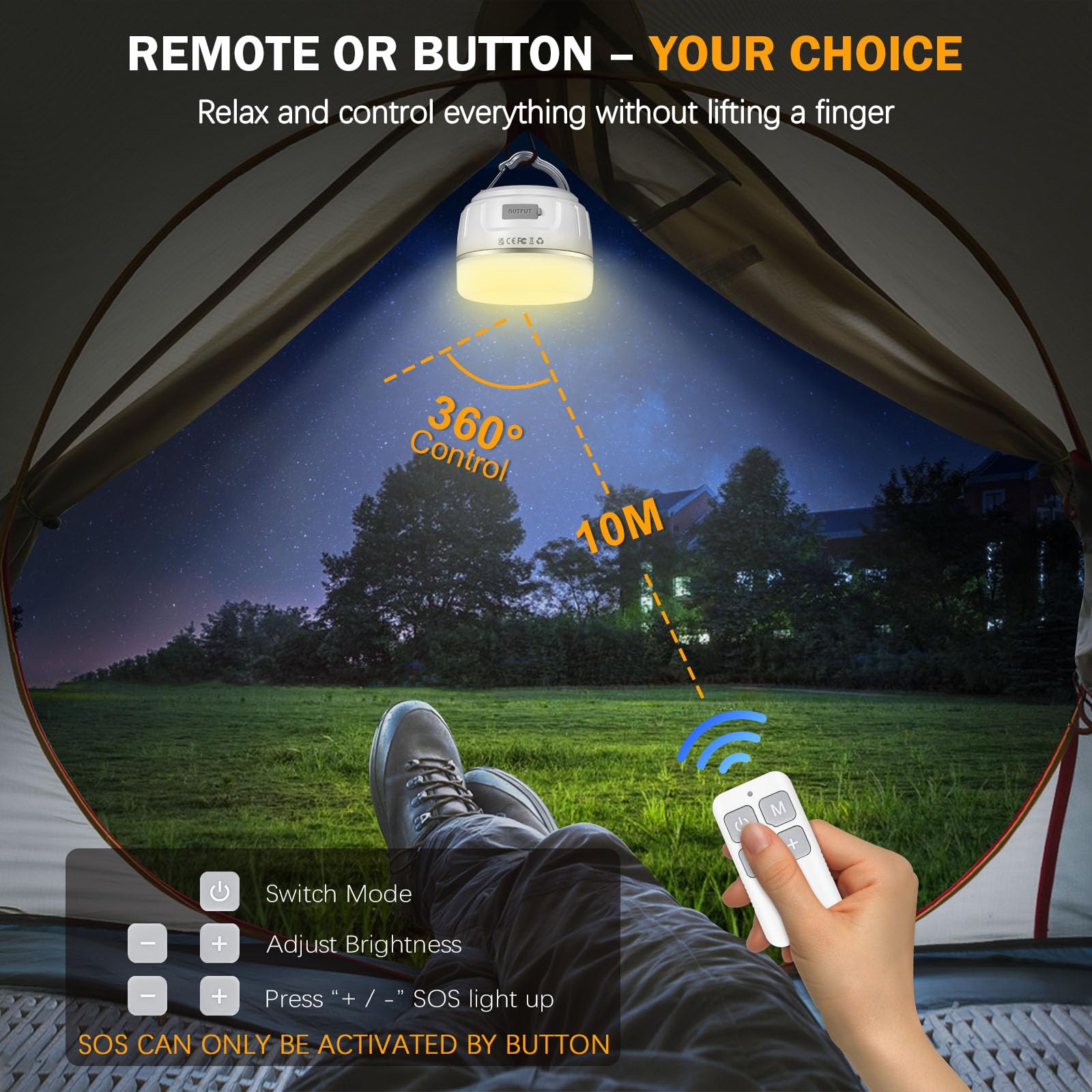Yonktoo Lanterne de camping LED rechargeable 1000 lm, 300 h d'autonomie, 6400 mAh, lampe de tente étanche IPX5 pour camping, randonnée, pannes de courant, maison, utilisation d'urgence, édition à