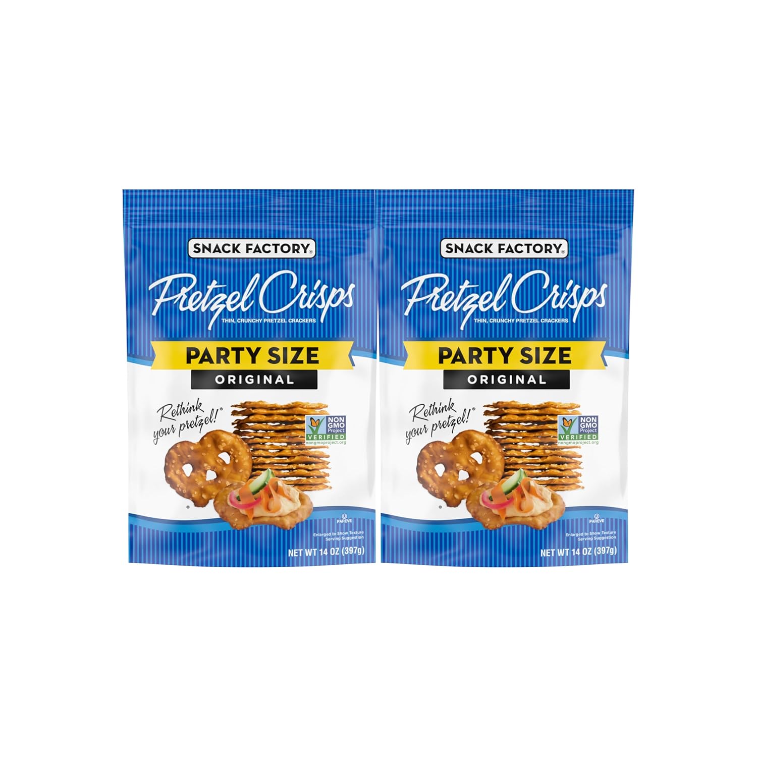 Snack Factory Original Pretzel Crisps, Non-GMO, 14 oz Party Size Bag (Pack of 2) Original 14 Ounce (Pack of 2)