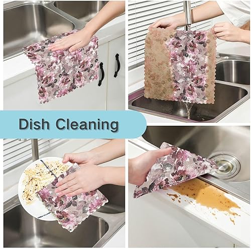 Miniatura 2 de Summer Flowers Set of 6 Quick Dry Kitchen Towel Microfiber Print Soft Dish Tea Towels Reusable for Restaurant Sink