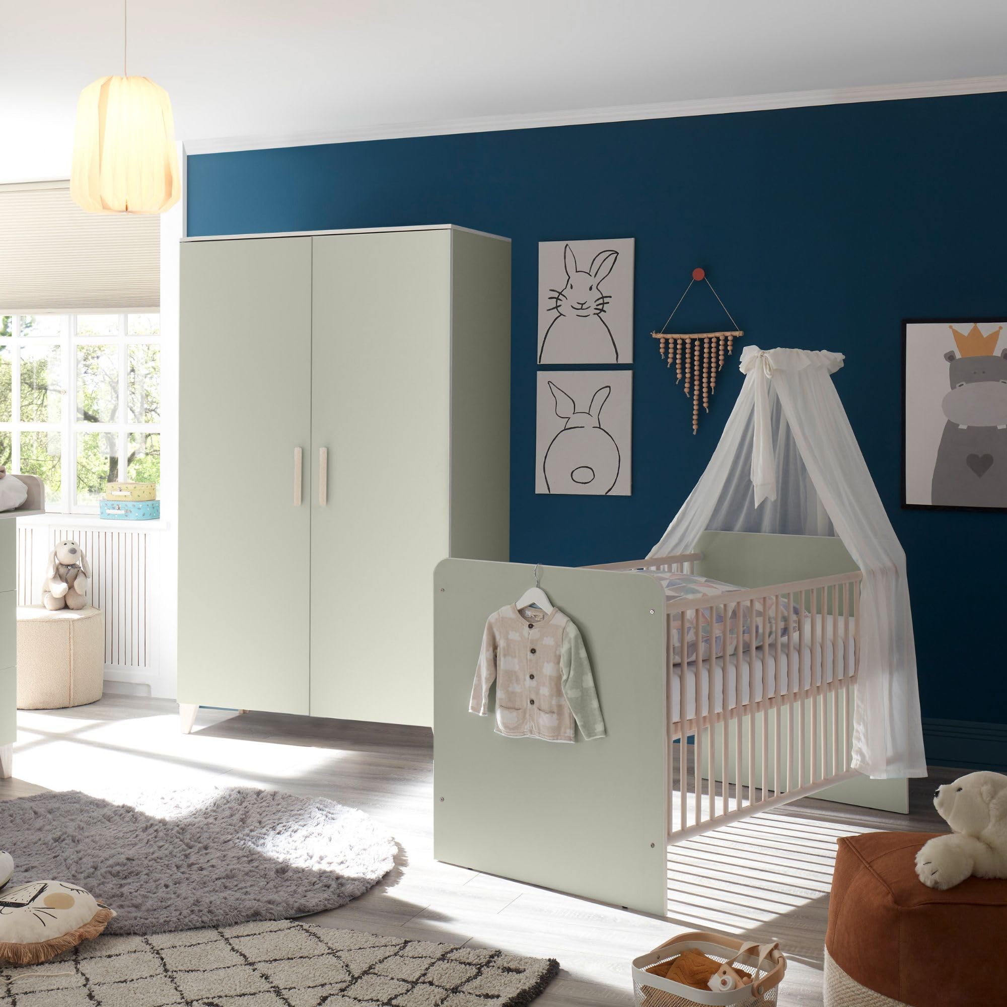 PRIZZI Babyzimmer Kleiderschrank Pastellgrün Aurum Optik 2-türig 100 x 200 x 55 cm