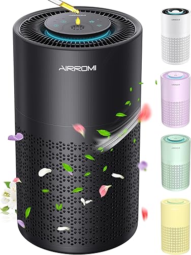 AIRROMI Purificador de aire para dormitorio con filtros True H13 HEPA 3 en 1, purificadores de aire para mascotas para el hogar, olor a orina de