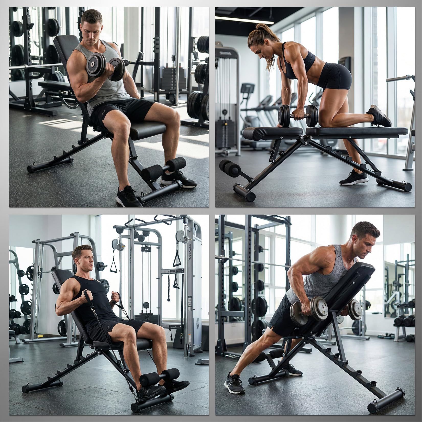Garvee Banco de musculación ajustable plegable de 8 posiciones – Soporte para piernas y atril bíceps – Alimentación 200 kg – Entrenamiento completo en casa – Ahorro de espacio – Color negro