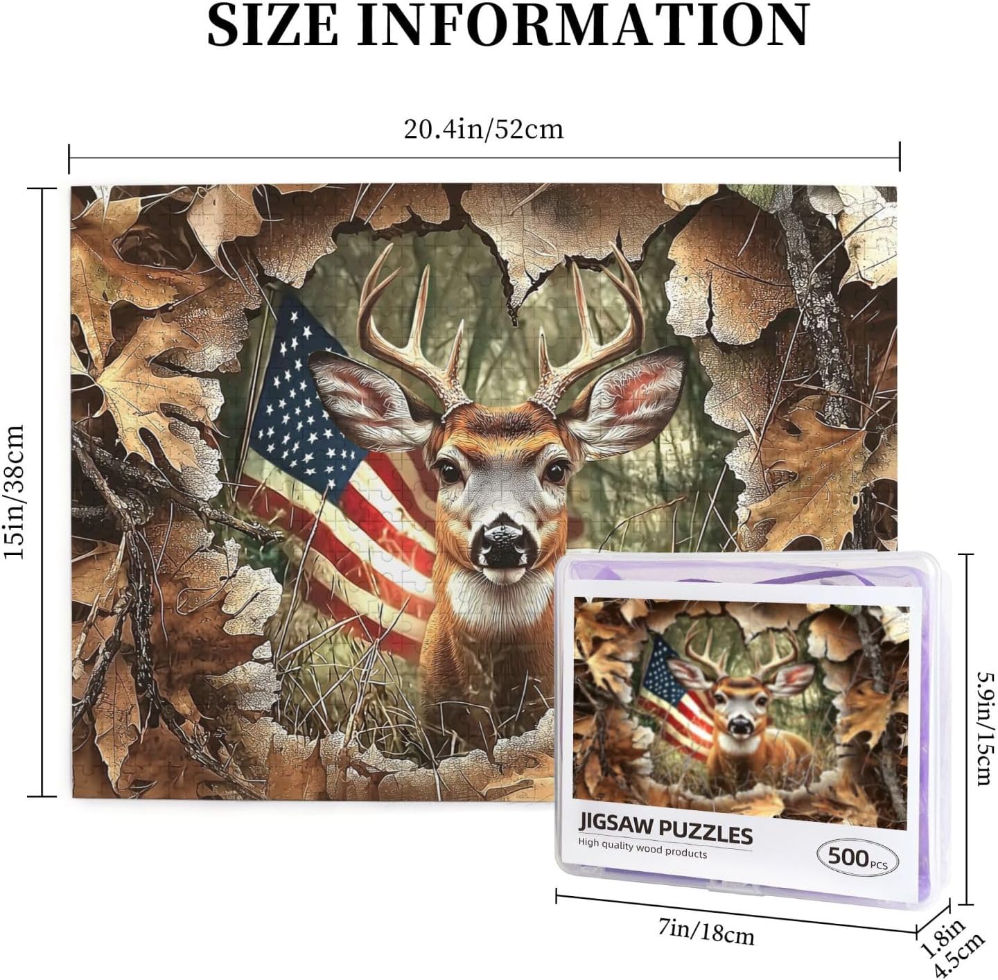 Deer Puzzles for Adults 500 Pieces, Camo Forest Animal Challenging Family Jigsaw Puzzle for Adults, Tree Branch 500 Pieces Wooden Puzzle for Challenging Family Activity Games