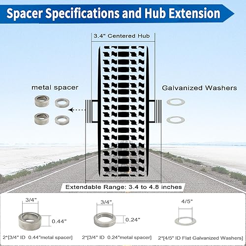 Miniatura 3 de 2Pcs Premium 11x4-5 Flat Free Tire and Wheel for Lawn Mowers & Zero Turn Mowers, with 34" & 58" Grease Bushing and 3.4"-4.8" Centered Hub, Solution