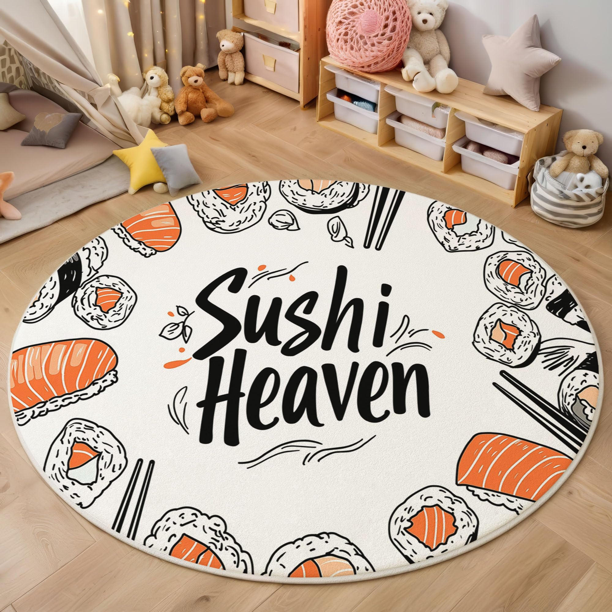 Tapis rond style illustration alimentaire 120cm doux pour la chambre