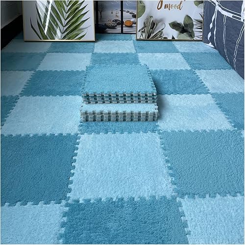 9121516 piezas de azulejos de espuma entrelazados, alfombra de área de felpa suave y esponjosa, alfombra de juego para gatear, para dormitorio, 12 x