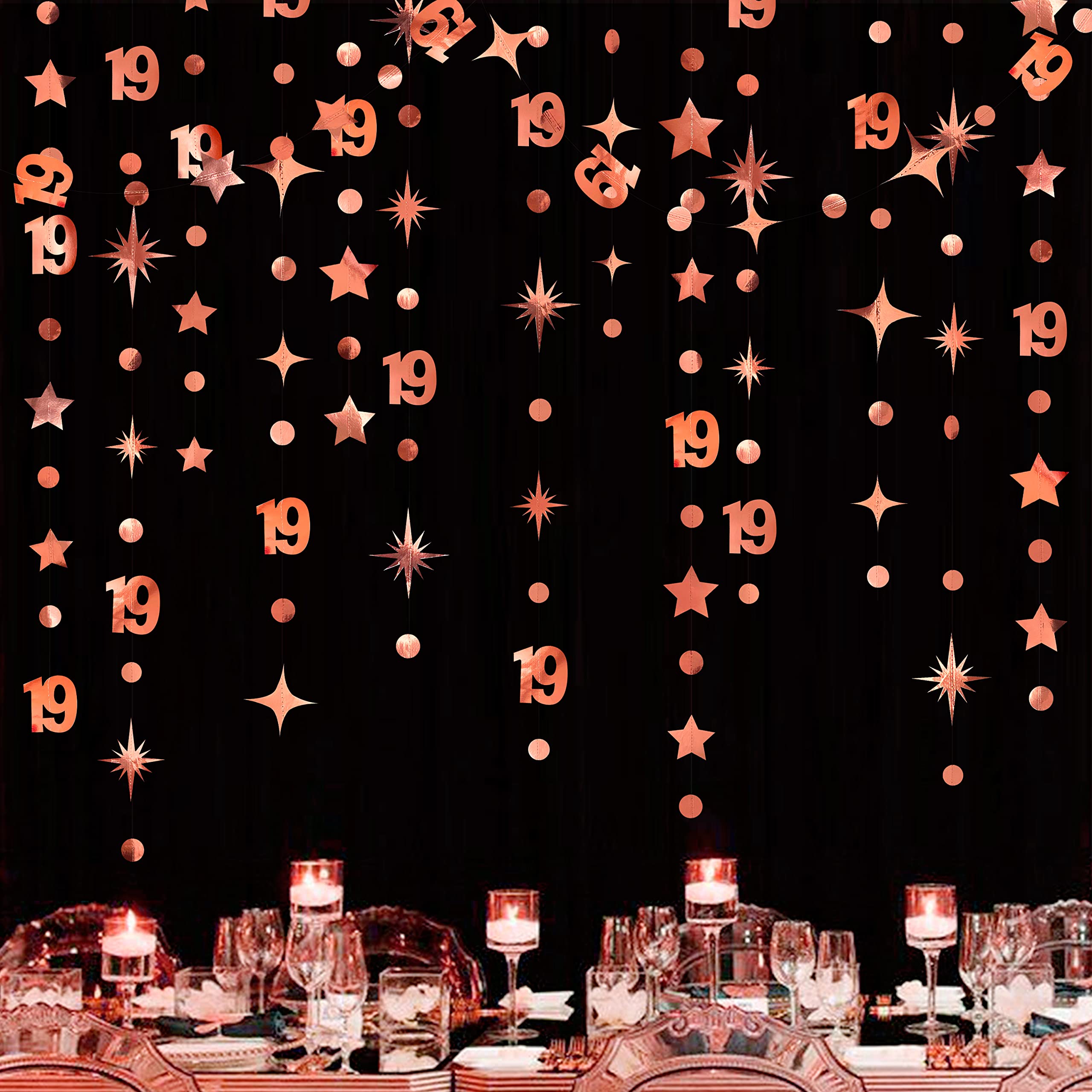 Decorazioni 19° Compleanno Ragazza - Ghirlanda Rosa Oro Con Stelle E N. 19